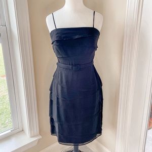 White House Black Market Black Chiffon Tiered Dress with Belt 4